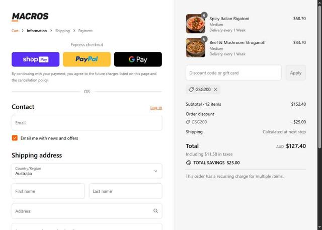 Macros checkout page showing Macros coupon code box | Screenshot taken by SimplyCodes community member on Aug 4, 2025