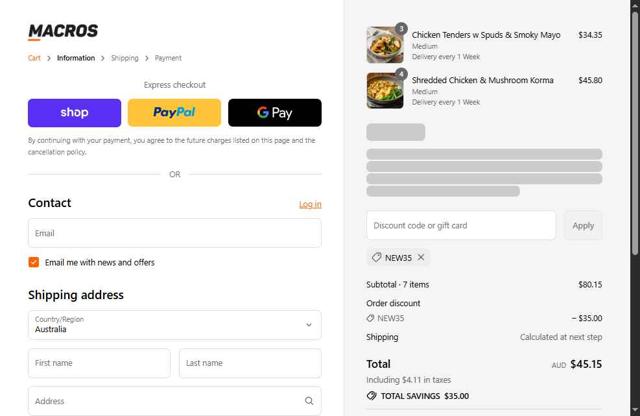 Macros checkout page showing Macros coupon code box | Screenshot taken by SimplyCodes community member on Sep 8, 2025