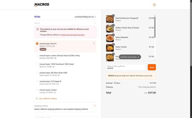 Macros checkout page showing Macros coupon code box | Screenshot taken by SimplyCodes community member on Sep 1, 2025