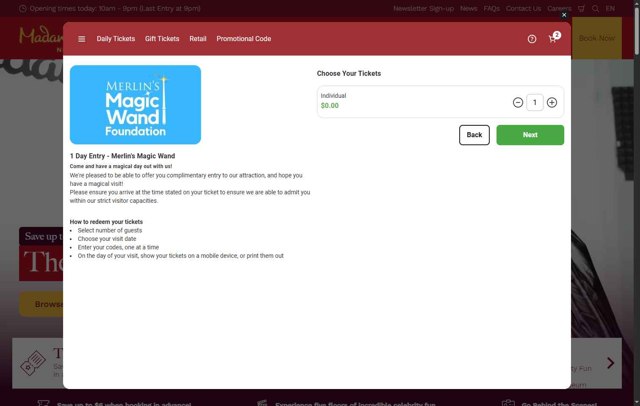 Madame Tussauds checkout page showing Madame Tussauds promo code box | Screenshot taken by SimplyCodes community member on Aug 30, 2025