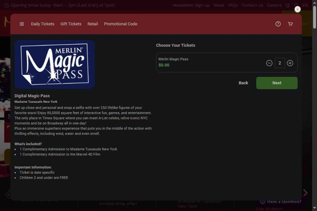 Madame Tussauds checkout page showing Madame Tussauds promo code box | Screenshot taken by SimplyCodes community member on Aug 21, 2025