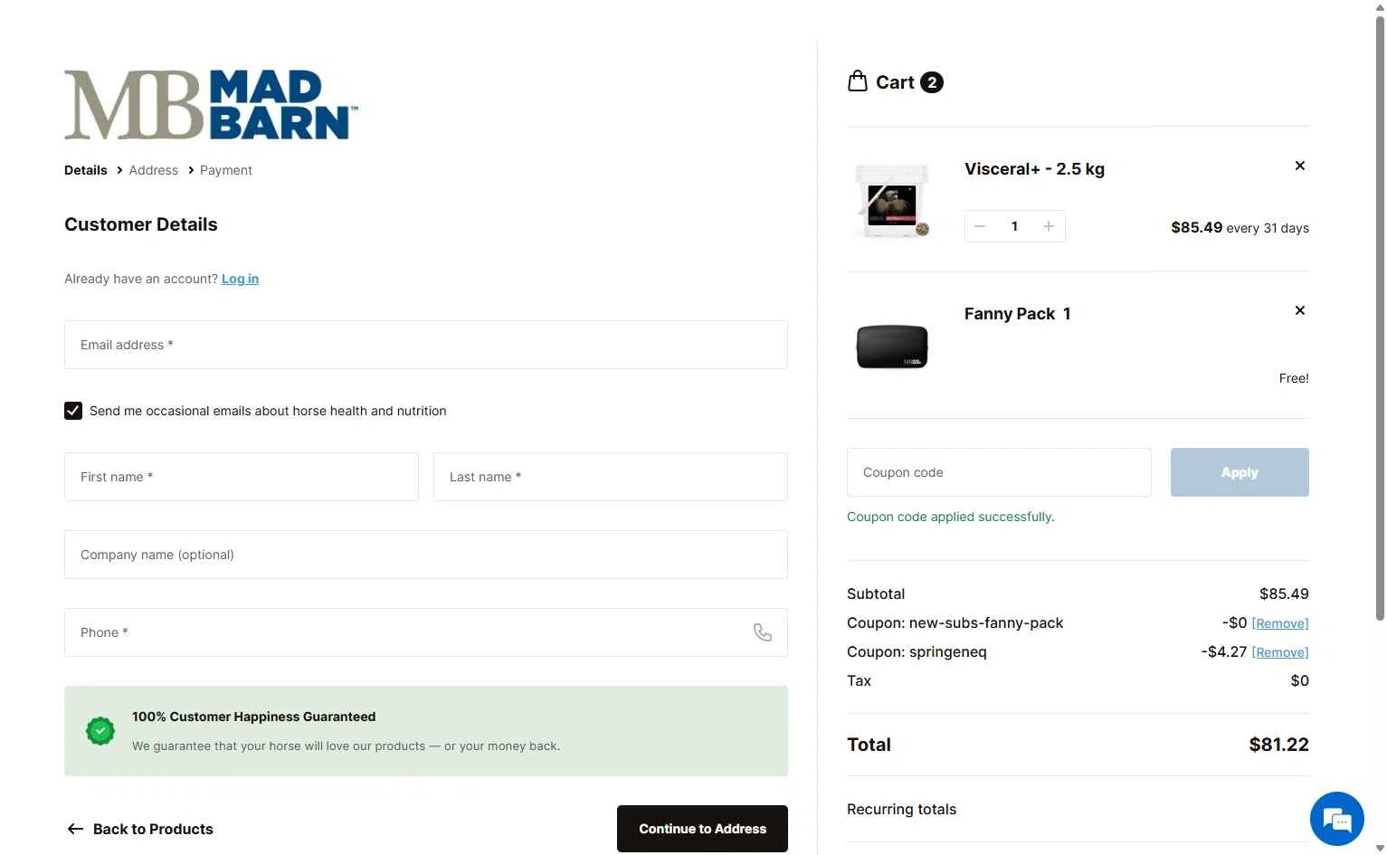 Mad Barn checkout page showing Mad Barn coupon code box | Screenshot taken by SimplyCodes community member on Jan 2, 2026
