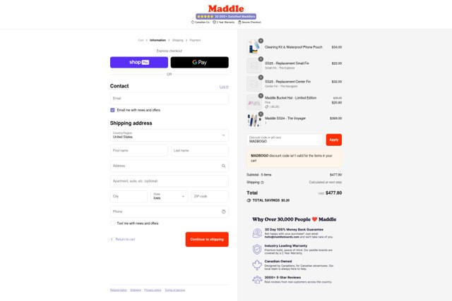 Maddle CA checkout page showing Maddle CA promo code box | Screenshot taken by SimplyCodes community member on Aug 14, 2025