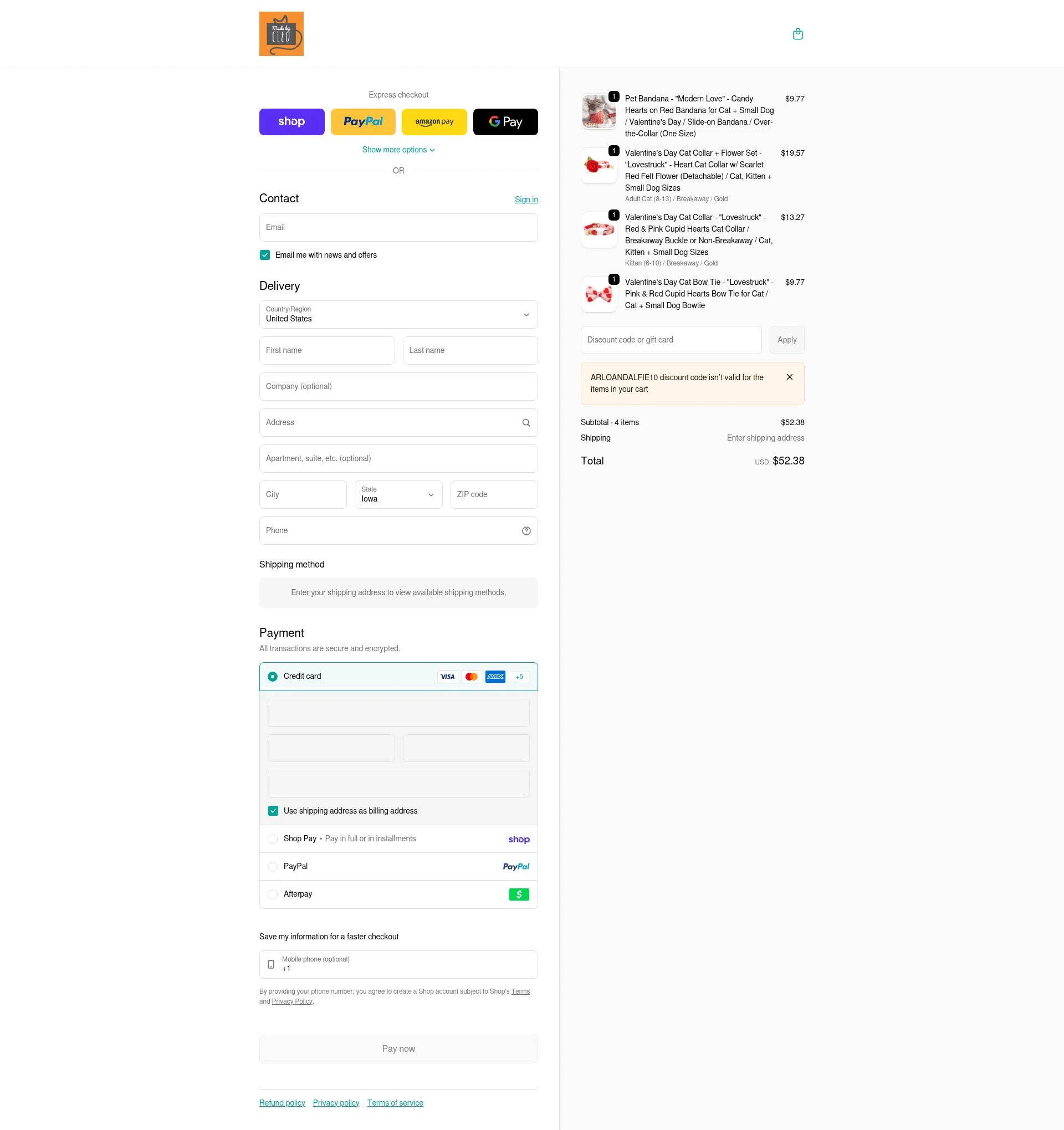 Made By Cleo checkout page showing Made By Cleo promo code box | Screenshot taken by SimplyCodes community member on Feb 4, 2026