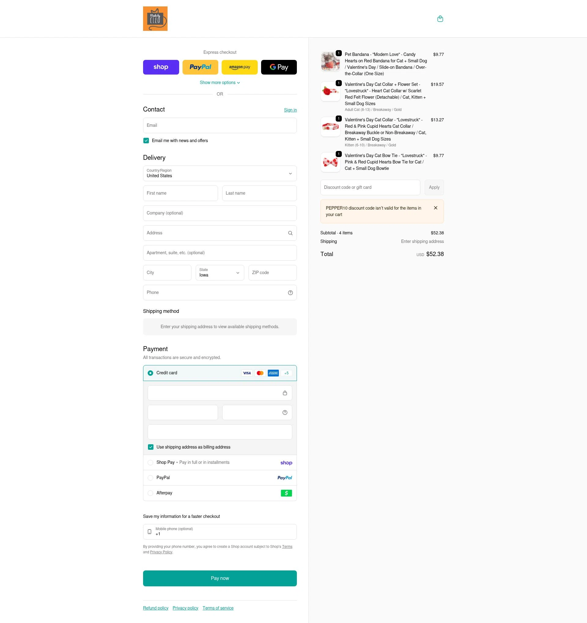Made By Cleo checkout page showing Made By Cleo promo code box | Screenshot taken by SimplyCodes community member on Feb 4, 2026