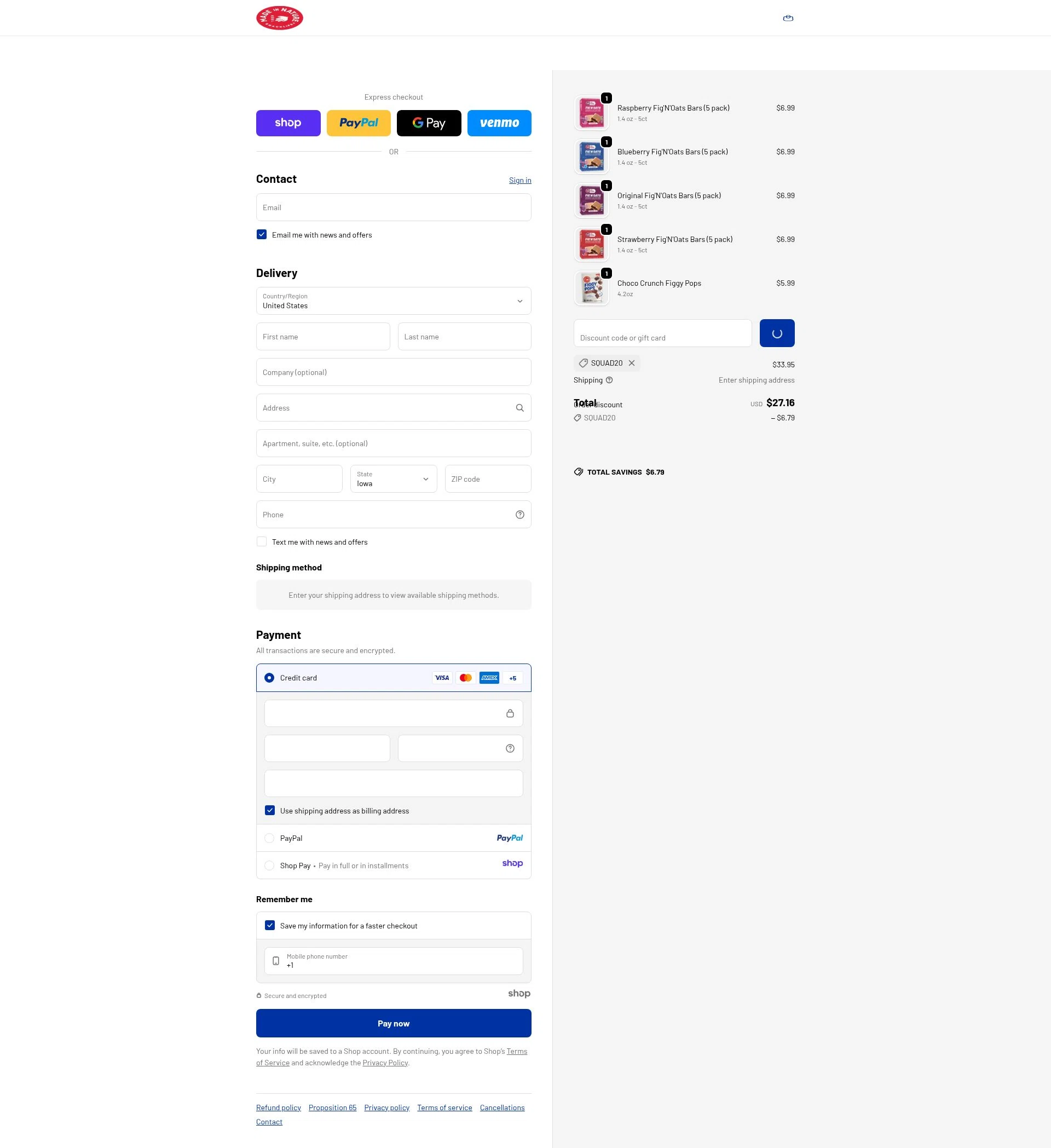 Made In Nature checkout page showing Made In Nature promo code box | Screenshot taken by SimplyCodes community member on Dec 16, 2025