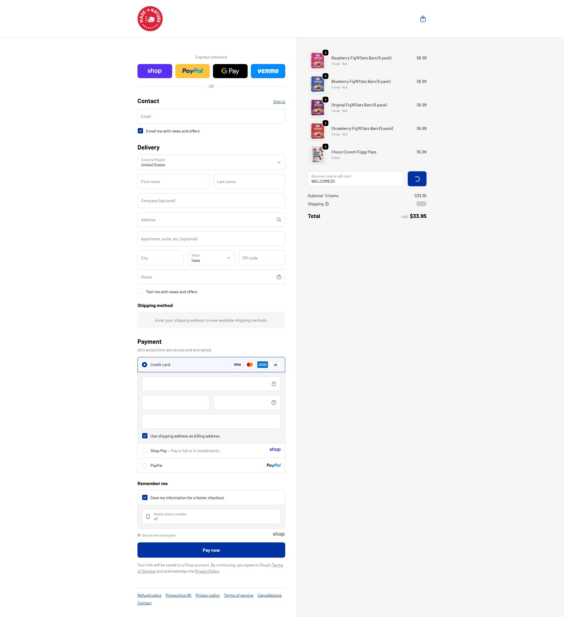 Made In Nature checkout page showing Made In Nature promo code box | Screenshot taken by SimplyCodes community member on Jan 2, 2026