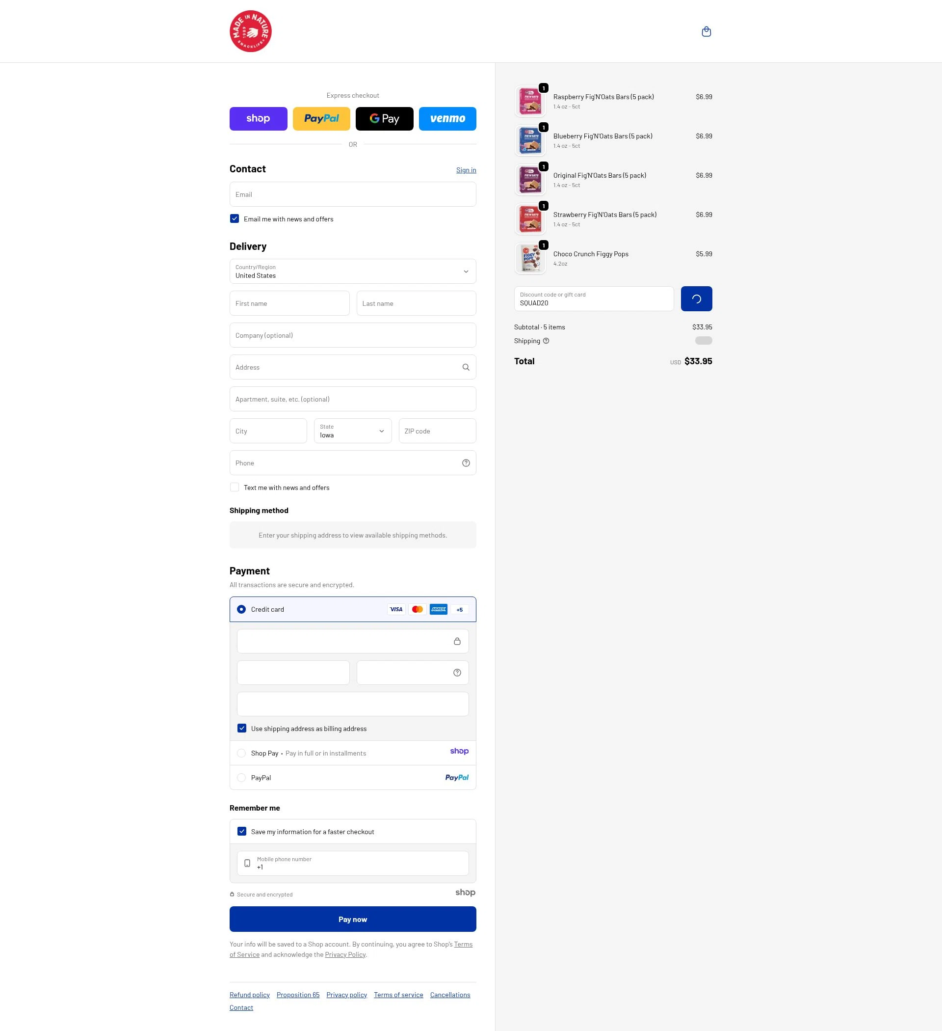 Made In Nature checkout page showing Made In Nature promo code box | Screenshot taken by SimplyCodes community member on Jan 2, 2026