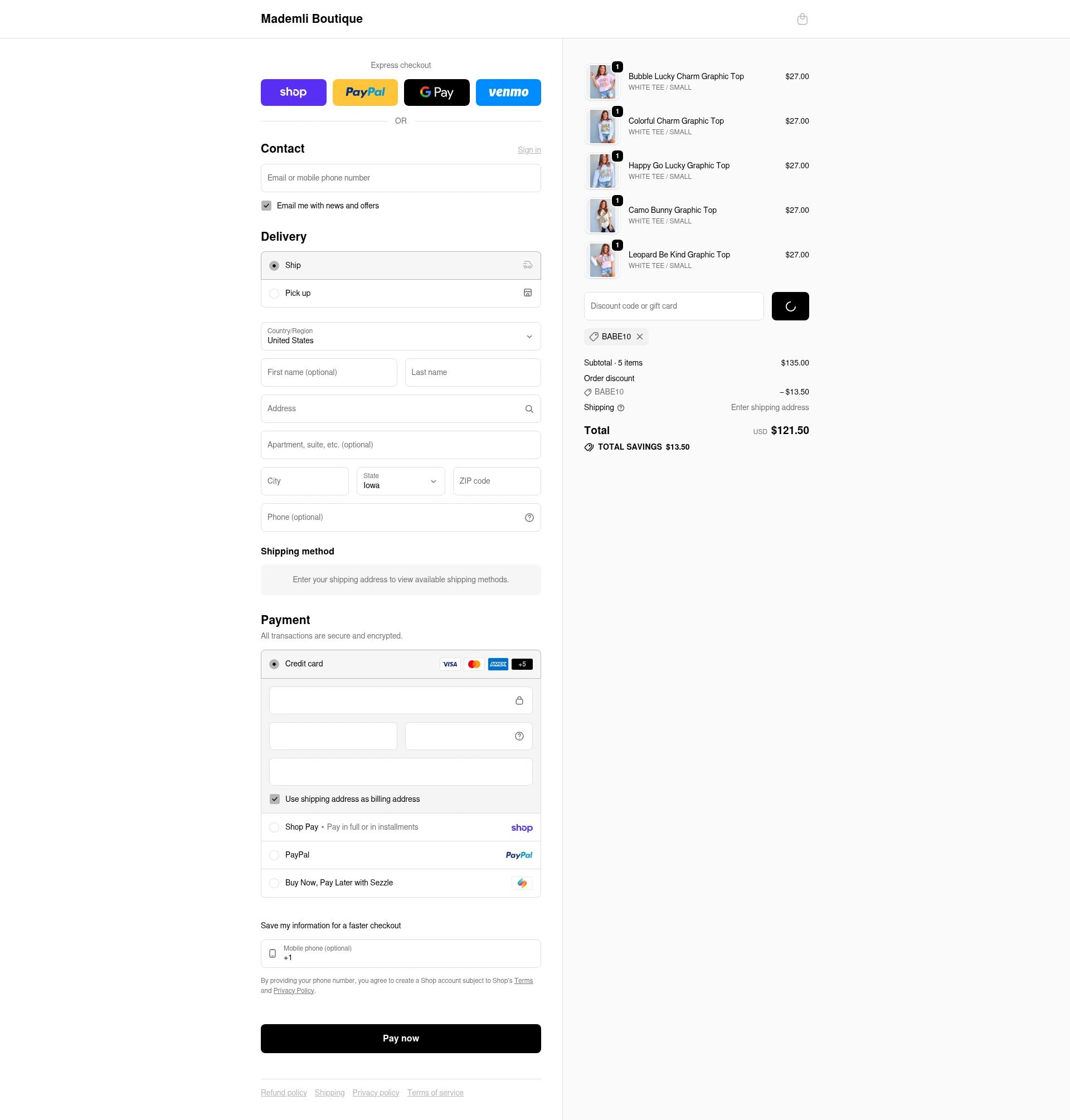 Mademli Boutique checkout page showing Mademli Boutique coupon code box | Screenshot taken by SimplyCodes community member on Feb 18, 2026