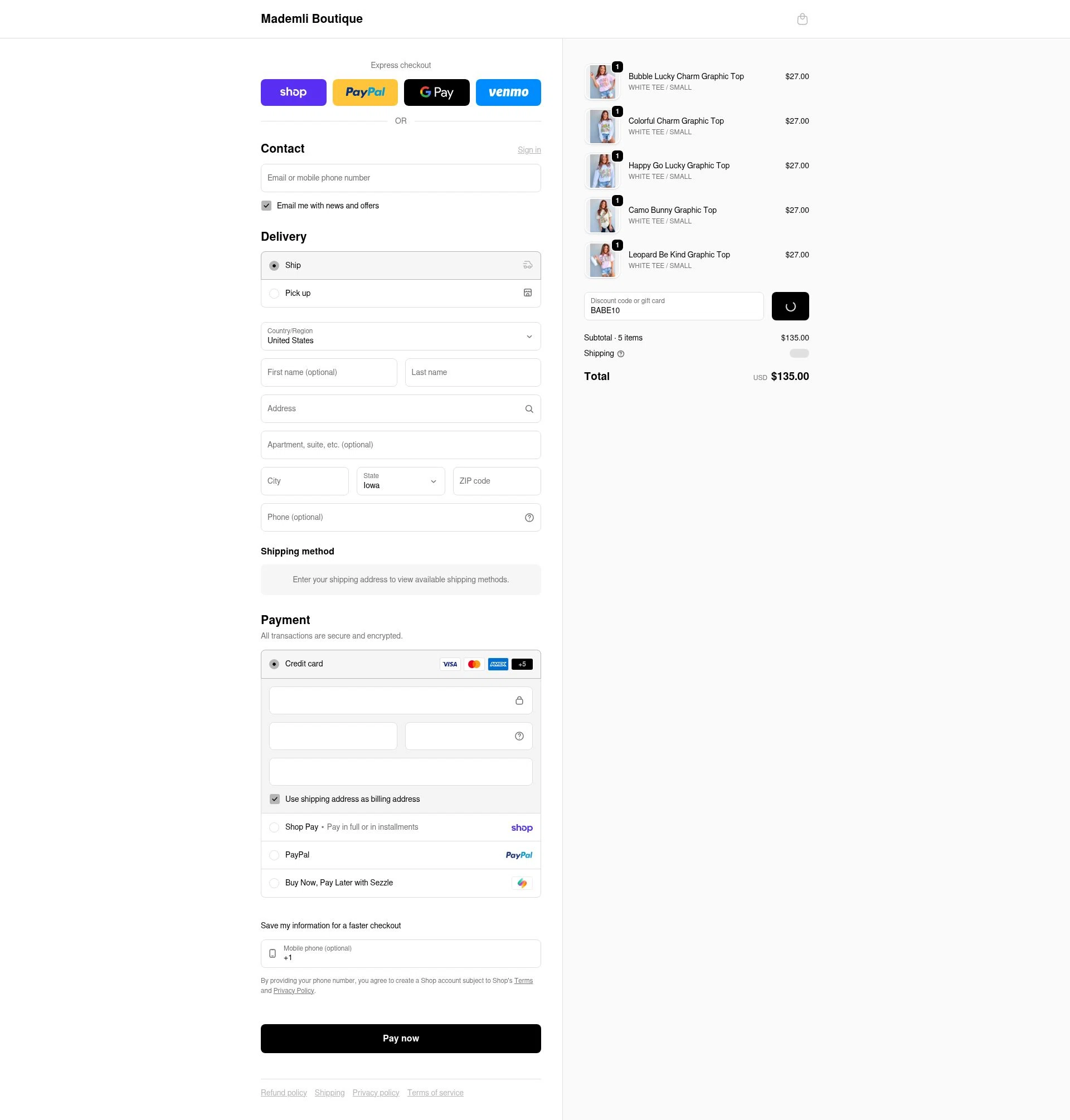 Mademli Boutique checkout page showing Mademli Boutique coupon code box | Screenshot taken by SimplyCodes community member on Feb 14, 2026