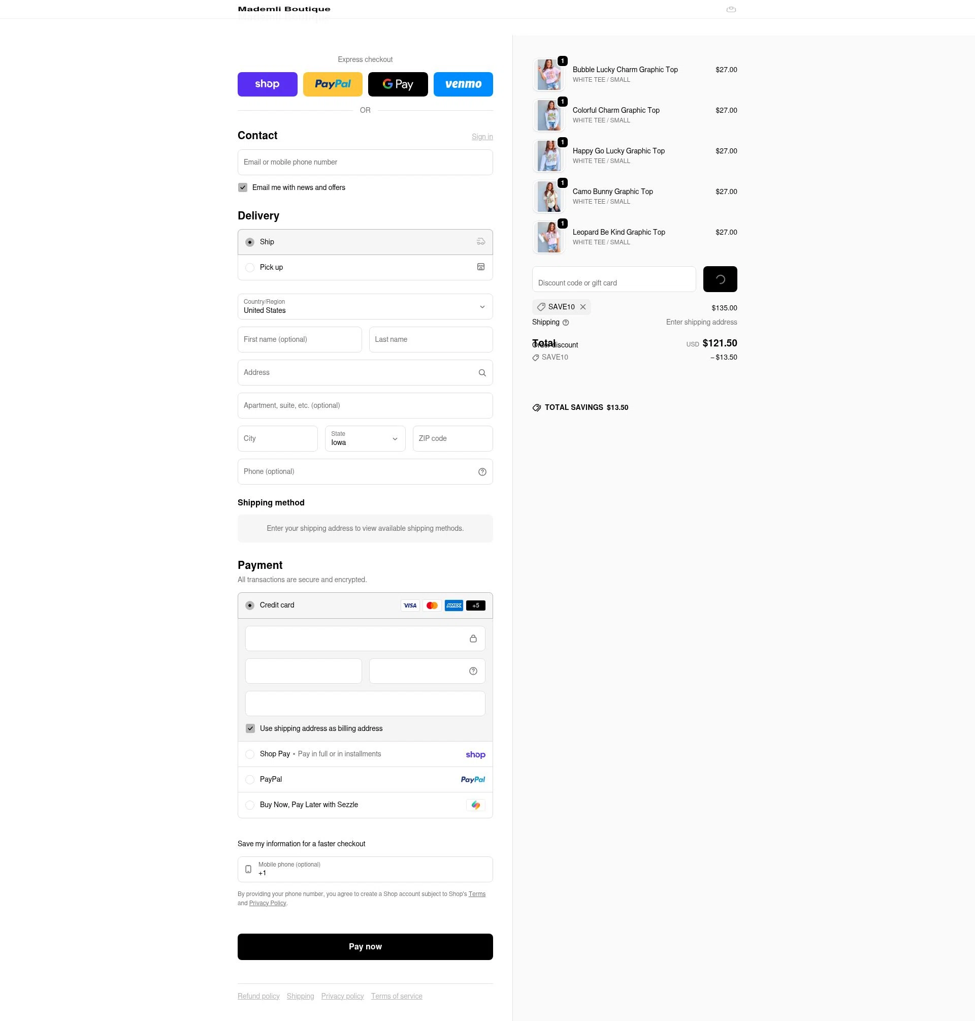 Mademli Boutique checkout page showing Mademli Boutique coupon code box | Screenshot taken by SimplyCodes community member on Feb 14, 2026