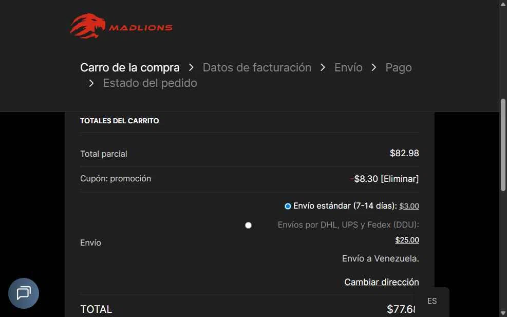 Madlions checkout page showing Madlions coupon code box | Screenshot taken by SimplyCodes community member on Jan 24, 2026