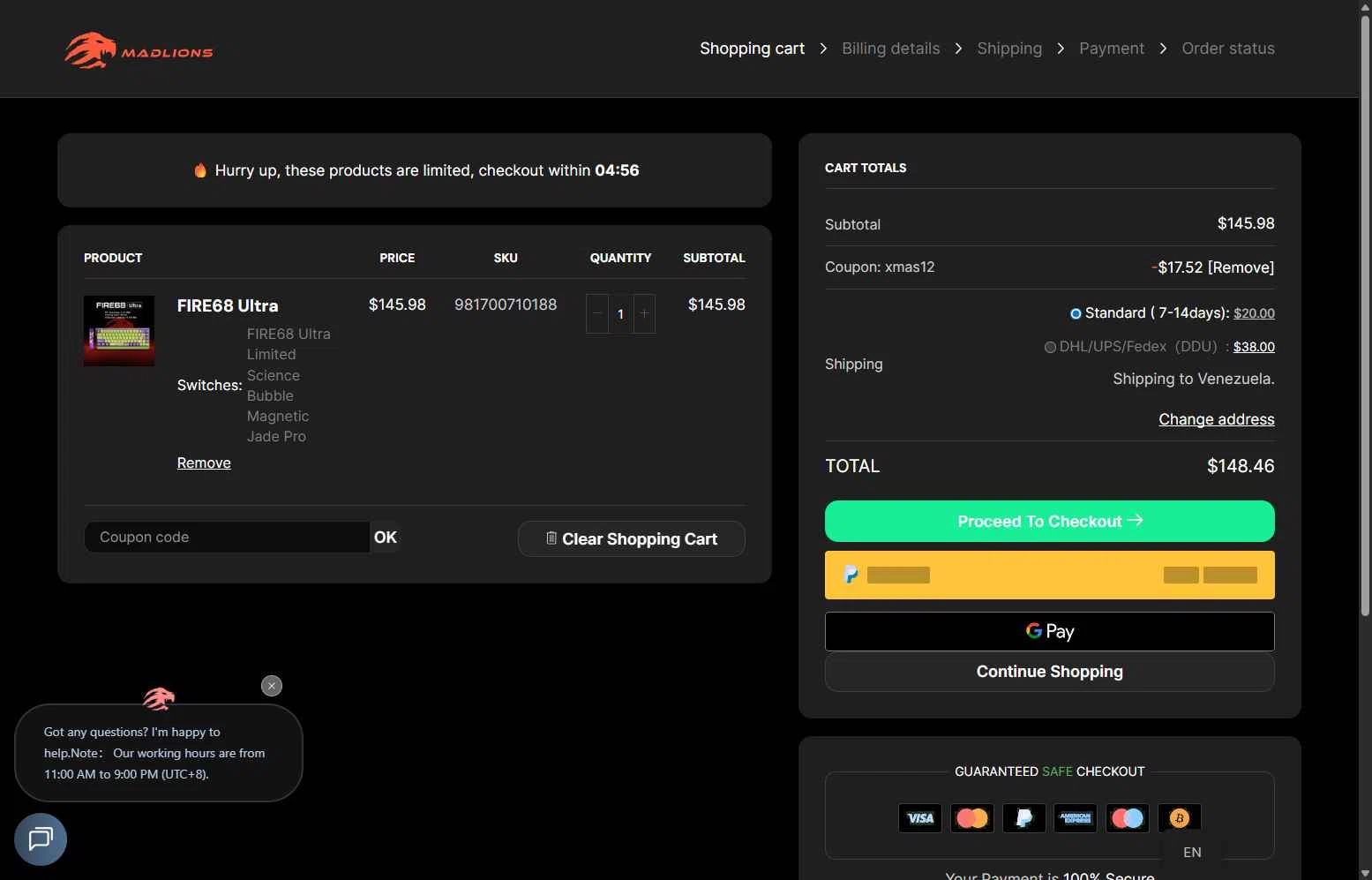 Madlions checkout page showing Madlions coupon code box | Screenshot taken by SimplyCodes community member on Jan 6, 2026