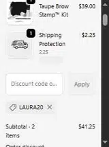 LAURA20 coupon verification screenshot
