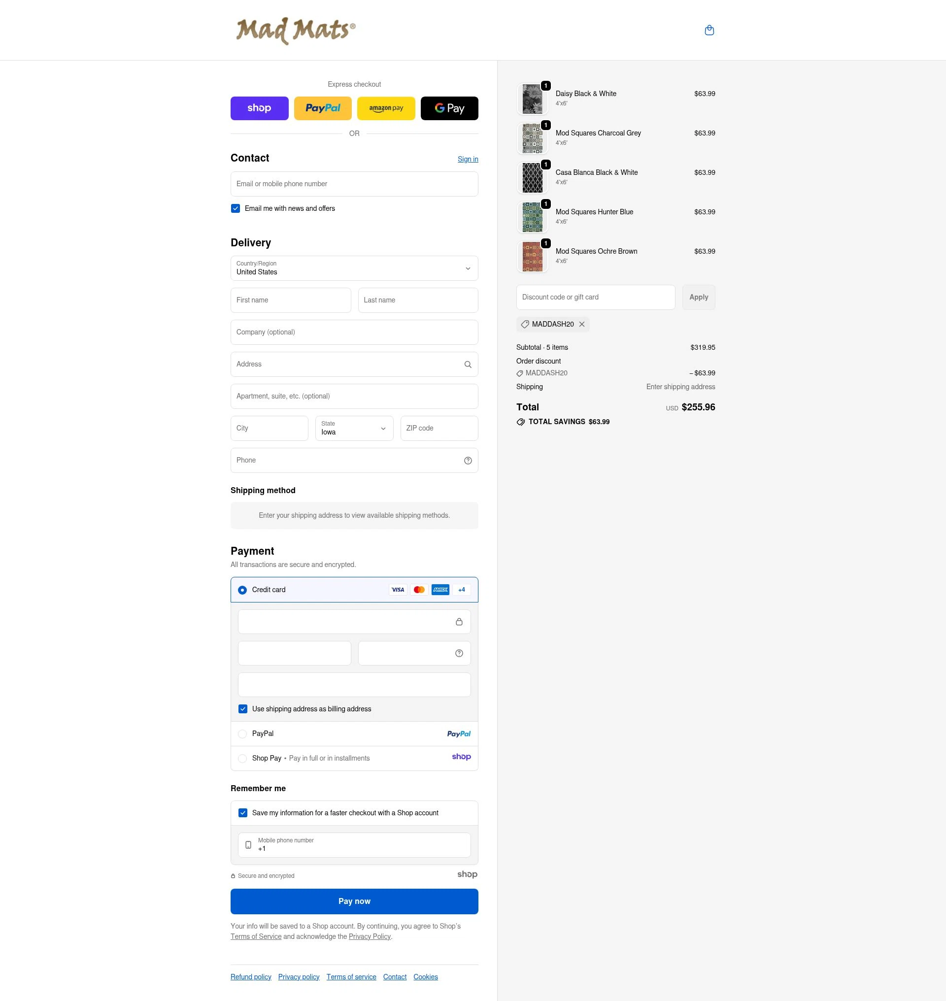 Mad Mats checkout page showing Mad Mats discount code box | Screenshot taken by SimplyCodes community member on Dec 10, 2025