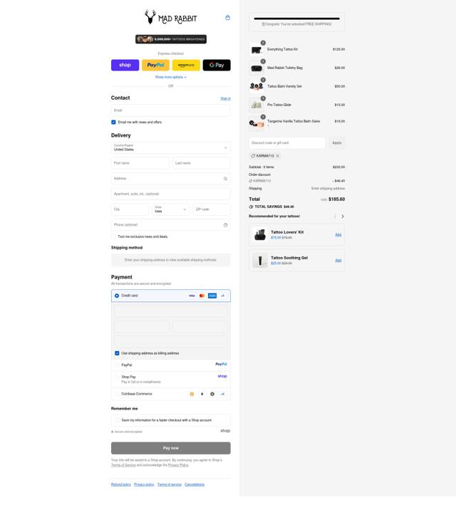 Mad Rabbit checkout page showing Mad Rabbit discount code box | Screenshot taken by SimplyCodes community member on Sep 13, 2025