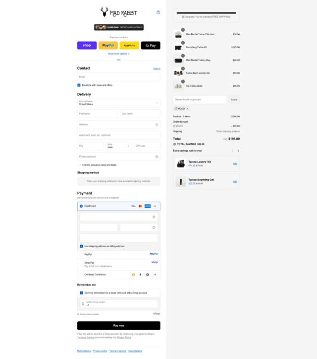 Mad Rabbit Tattoo checkout page showing Mad Rabbit Tattoo discount code box | Screenshot taken by SimplyCodes community member on Sep 13, 2025