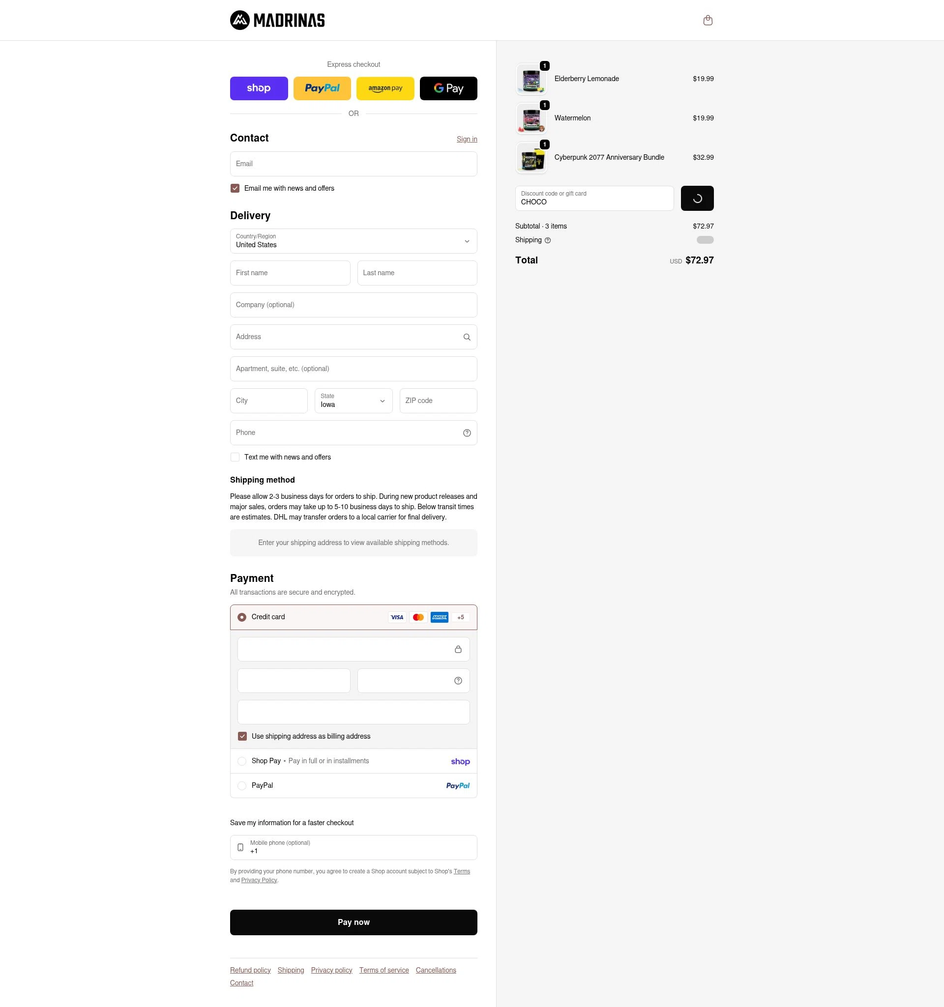 Madrinas checkout page showing Madrinas discount code box | Screenshot taken by SimplyCodes community member on Feb 3, 2026