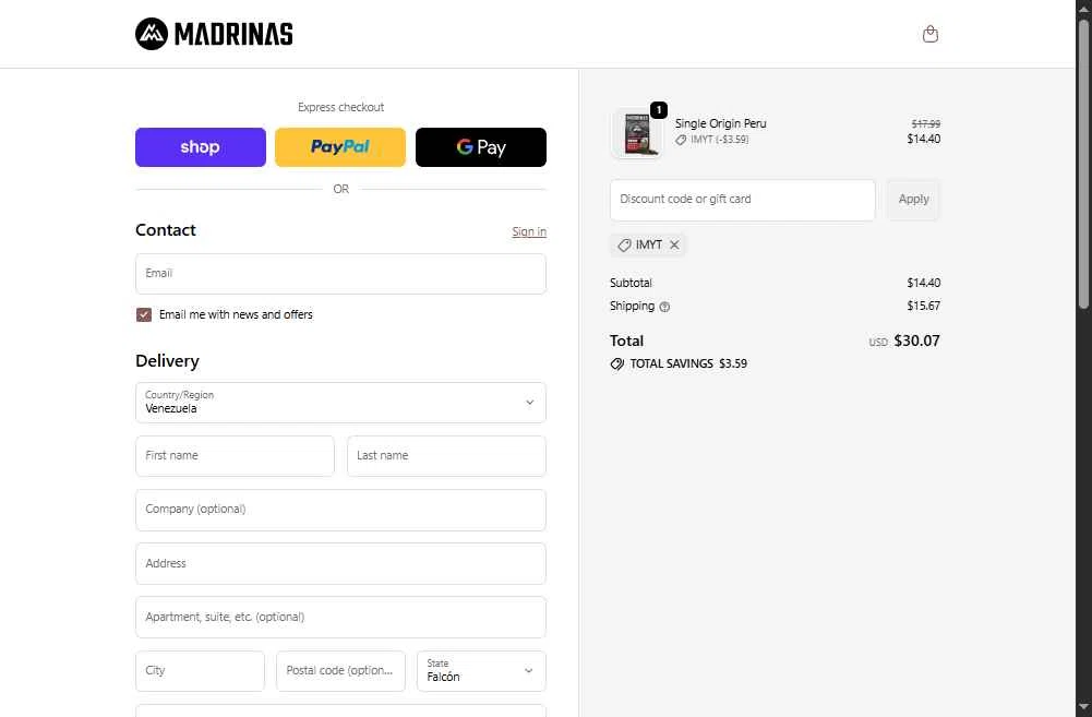 Madrinas checkout page showing Madrinas discount code box | Screenshot taken by SimplyCodes community member on Feb 3, 2026