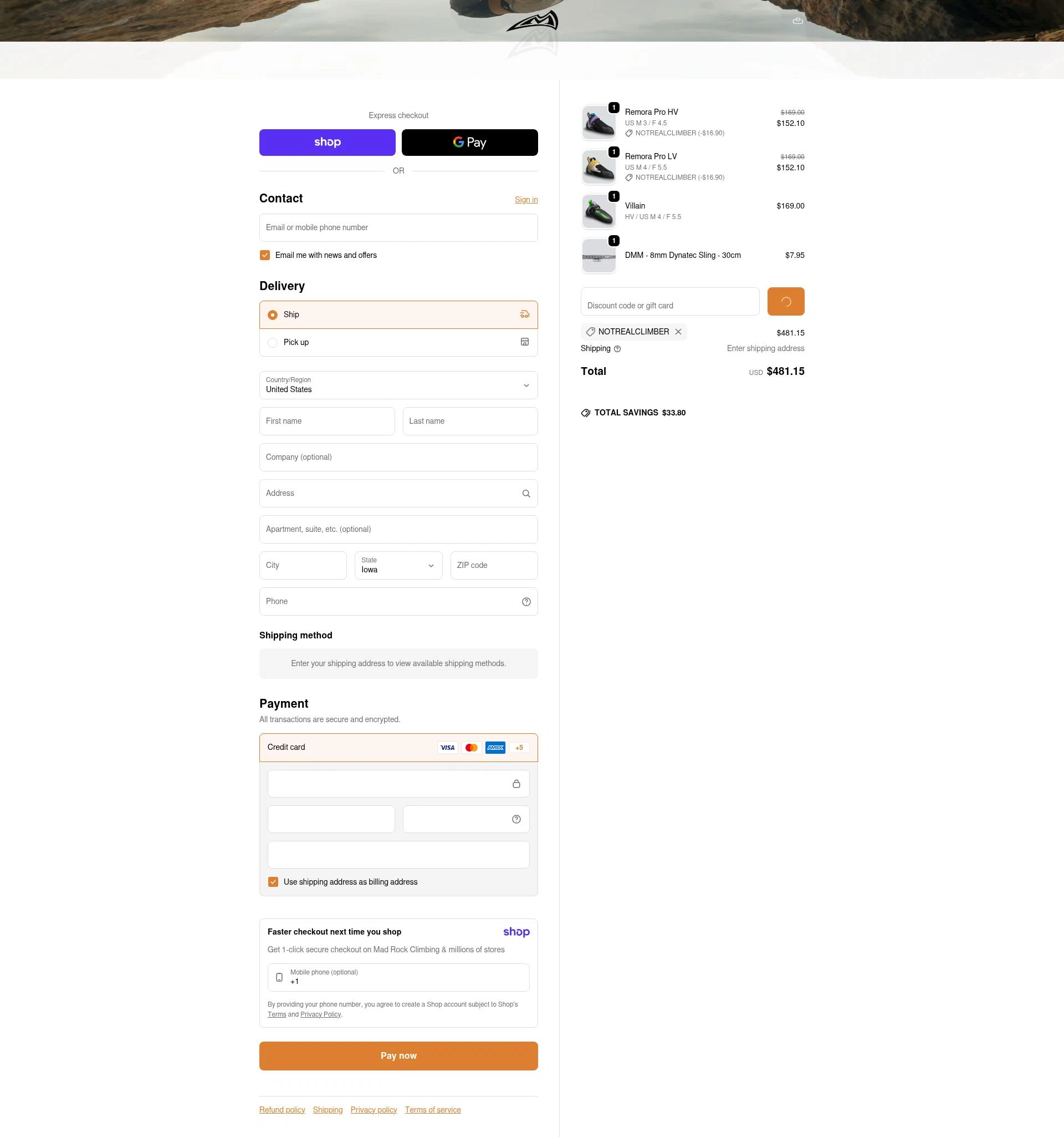 Mad Rock checkout page showing Mad Rock discount code box | Screenshot taken by SimplyCodes community member on Jan 18, 2026