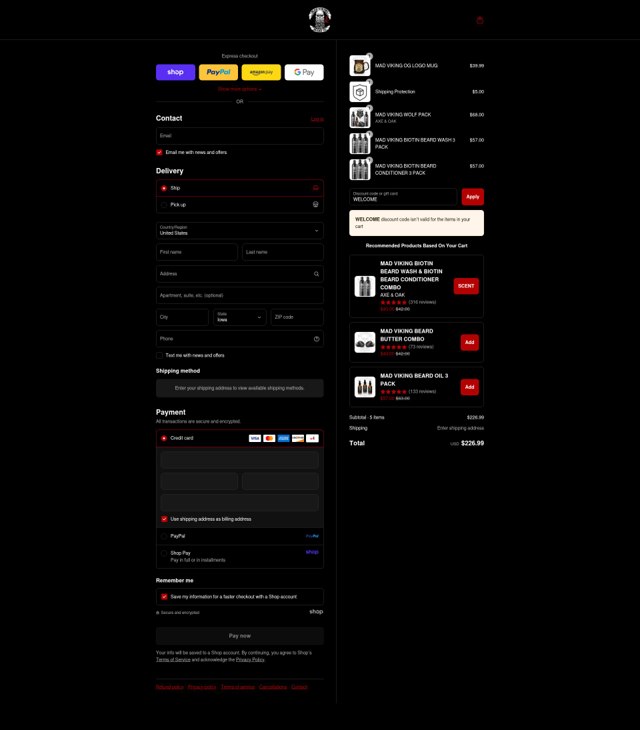 Mad Viking Beard checkout page showing Mad Viking Beard promo code box | Screenshot taken by SimplyCodes community member on Sep 4, 2025