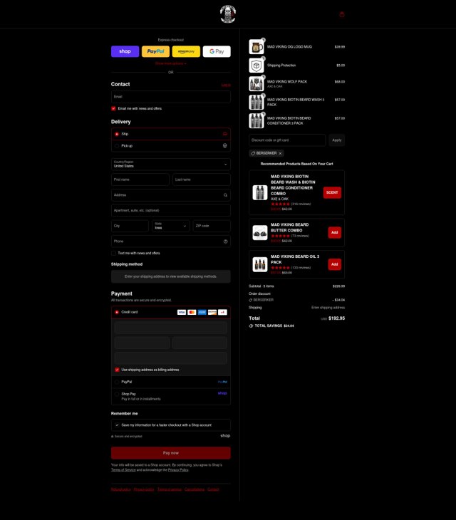 Mad Viking Beard checkout page showing Mad Viking Beard promo code box | Screenshot taken by SimplyCodes community member on Sep 4, 2025