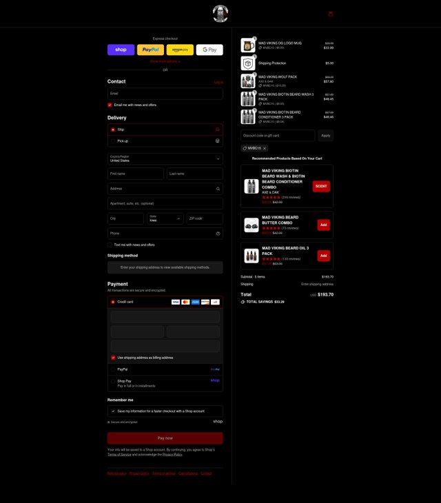 Mad Viking Beard checkout page showing Mad Viking Beard promo code box | Screenshot taken by SimplyCodes community member on Sep 4, 2025