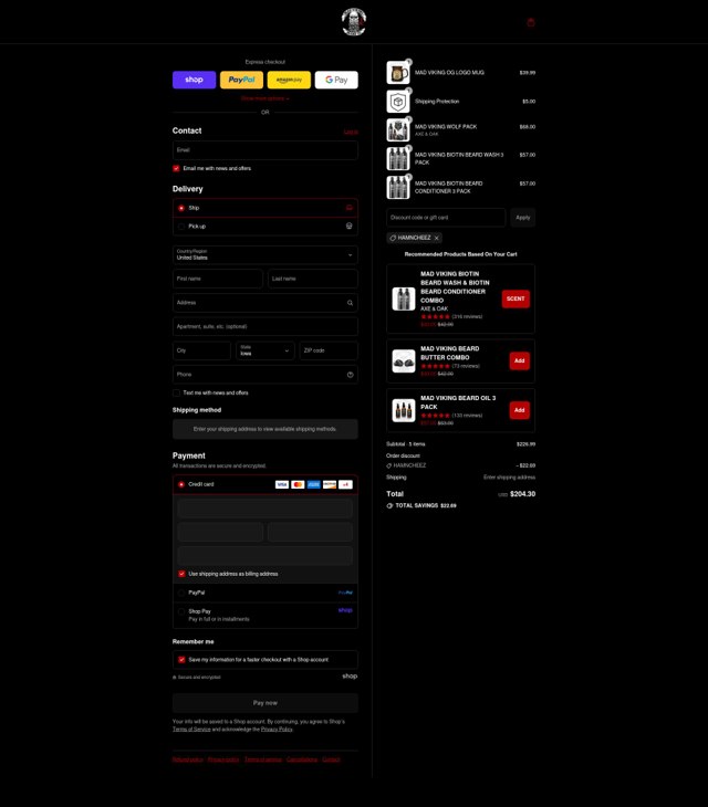 Mad Viking Beard checkout page showing Mad Viking Beard promo code box | Screenshot taken by SimplyCodes community member on Sep 4, 2025