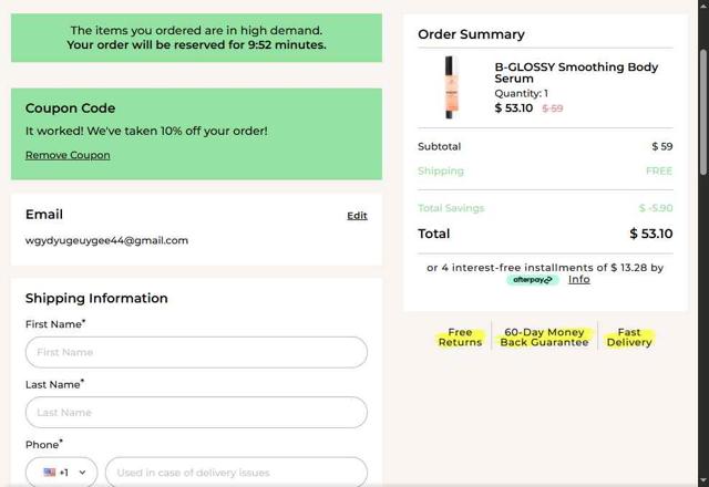 MAELYS checkout page showing MAELYS coupon code box | Screenshot taken by SimplyCodes community member on Sep 9, 2025