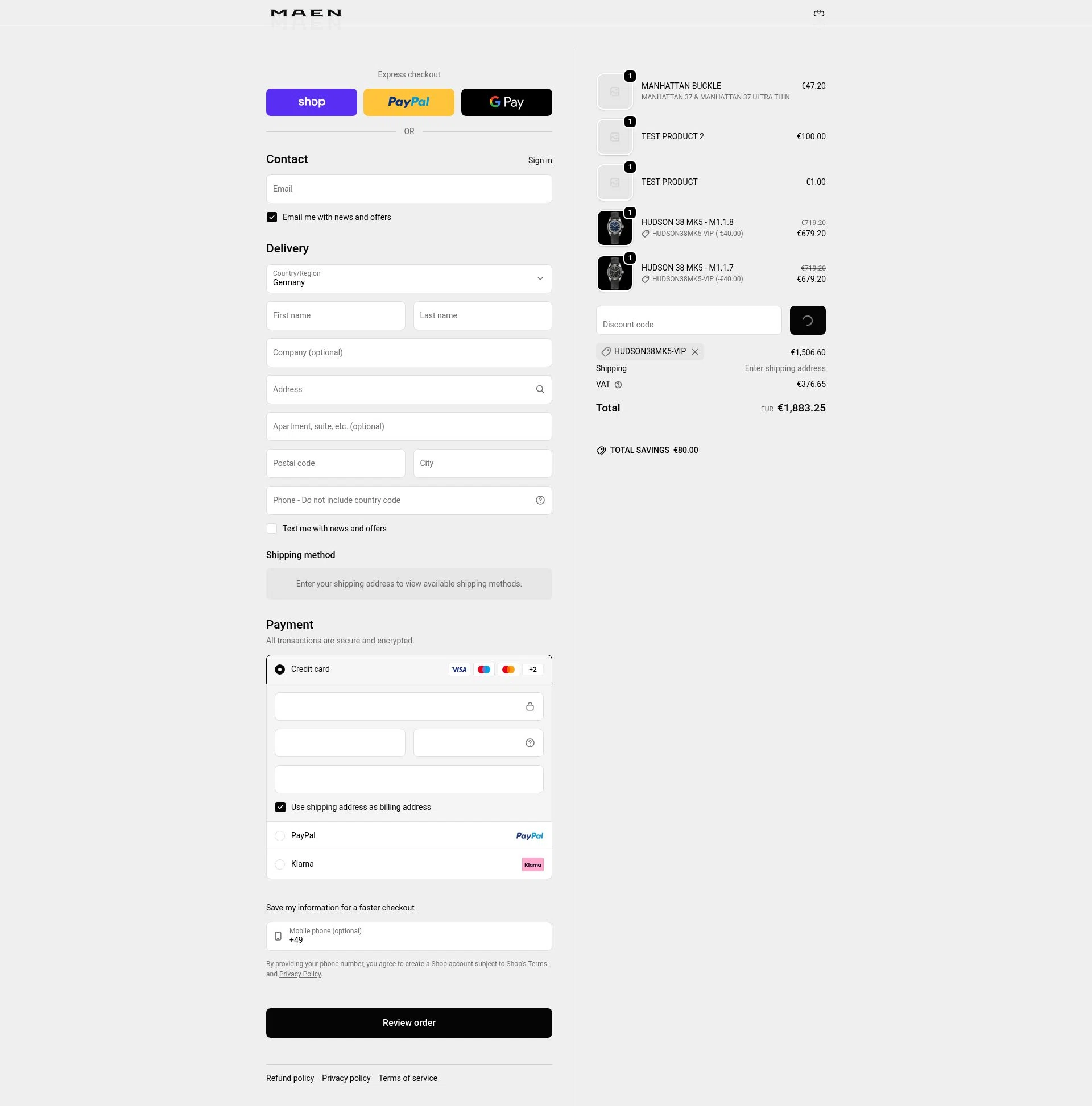 MAEN Watches checkout page showing MAEN Watches discount code box | Screenshot taken by SimplyCodes community member on Feb 7, 2026