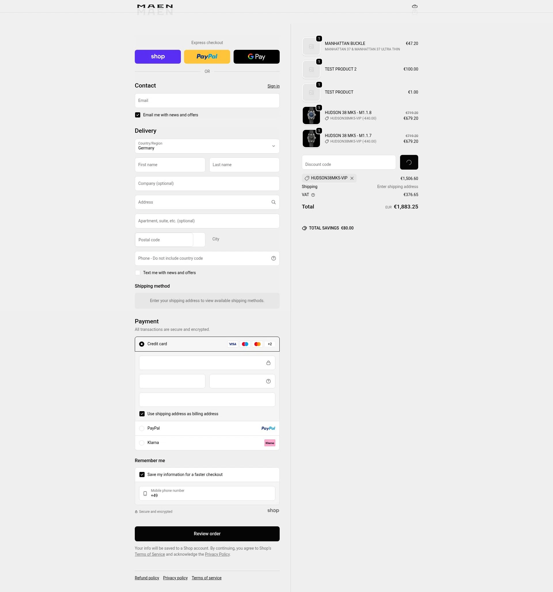 MAEN Watches checkout page showing MAEN Watches discount code box | Screenshot taken by SimplyCodes community member on Jan 30, 2026