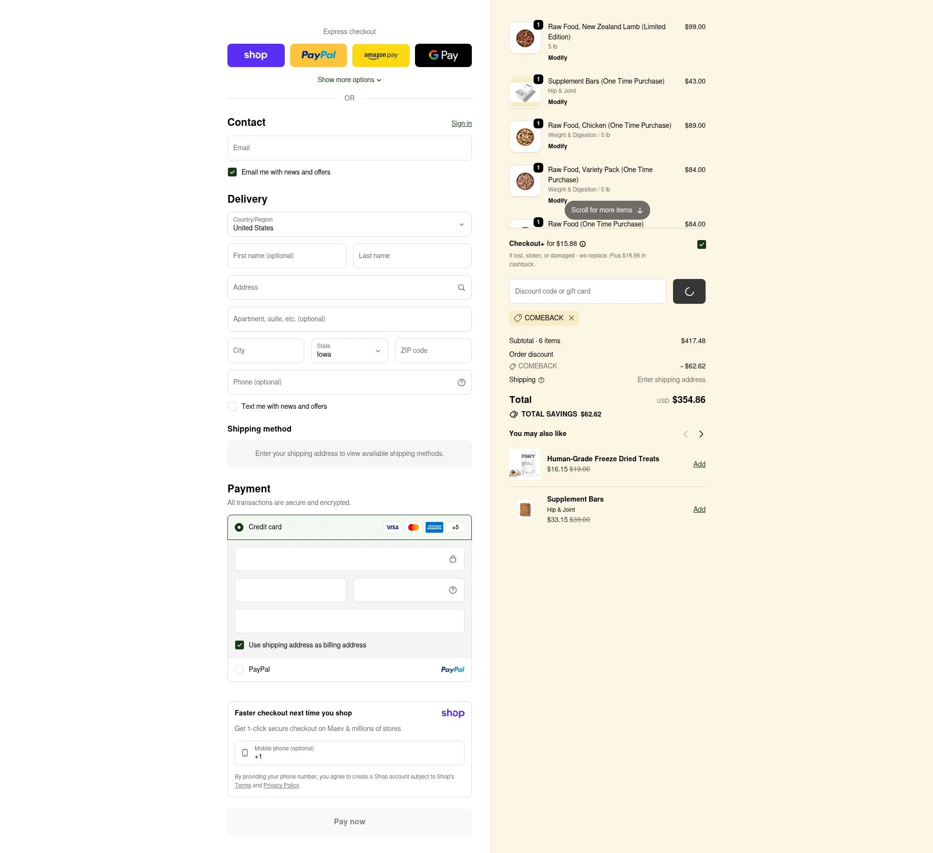 Maev checkout page showing Maev discount code box | Screenshot taken by SimplyCodes community member on Jan 11, 2026