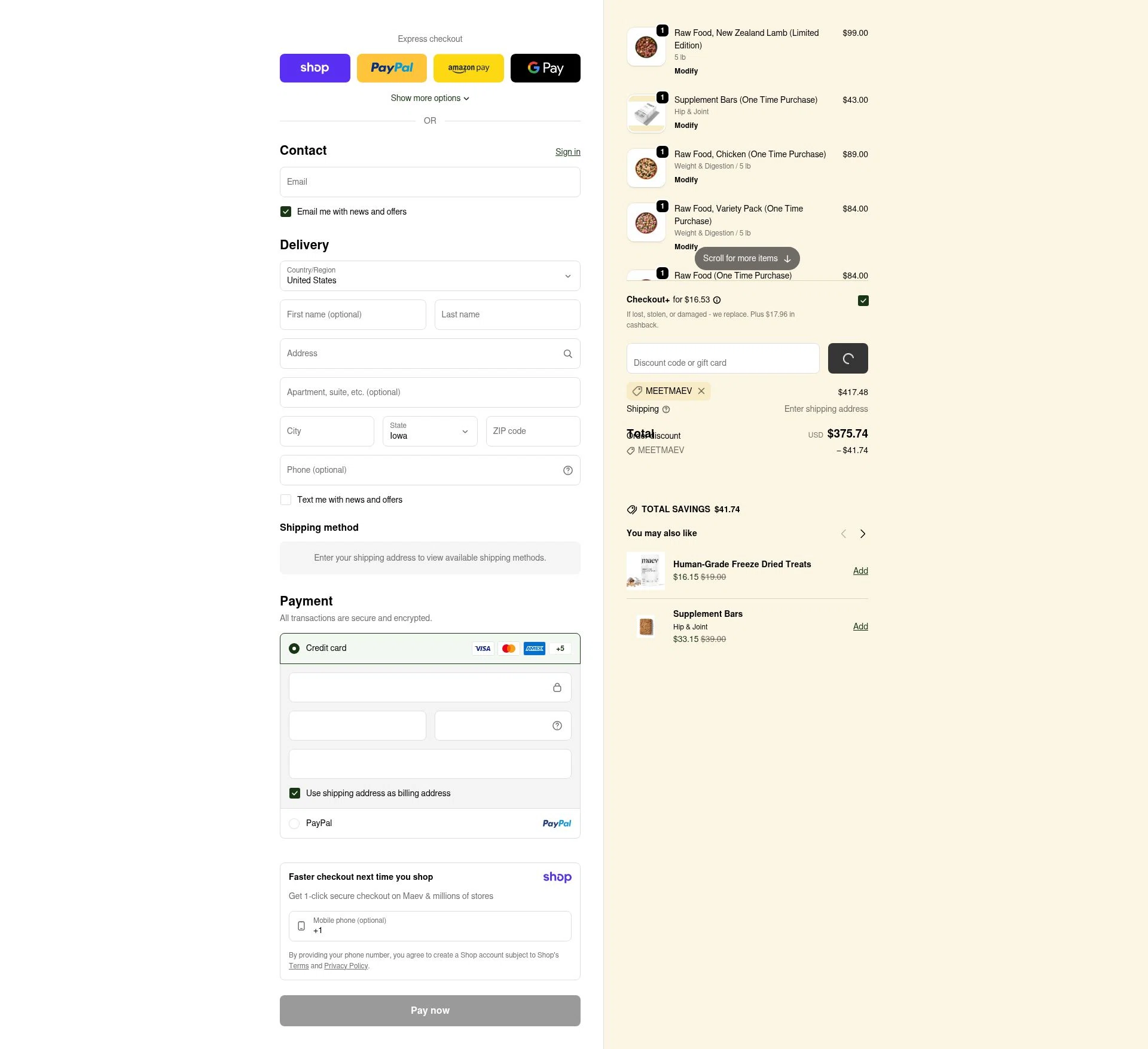 Maev checkout page showing Maev discount code box | Screenshot taken by SimplyCodes community member on Jan 11, 2026