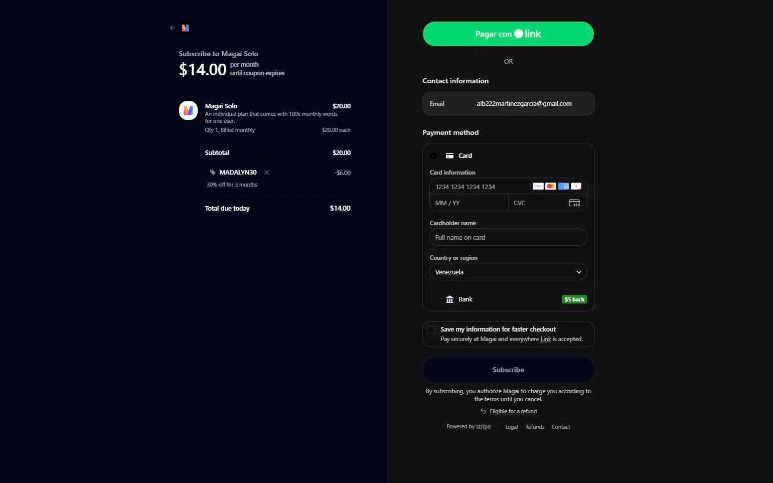 Magai checkout page showing Magai promo code box | Screenshot taken by SimplyCodes community member on Jan 29, 2026