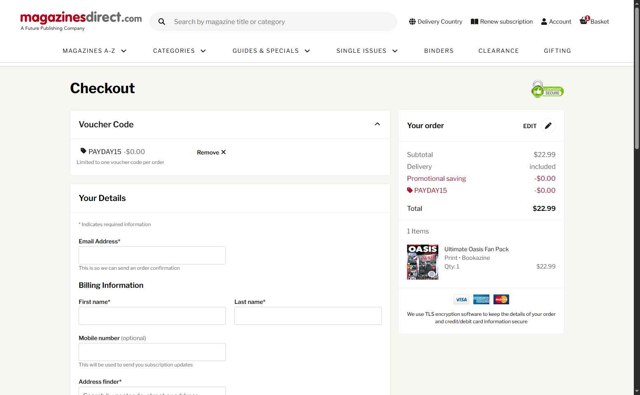 Magazines Direct checkout page showing Magazines Direct promo code box | Screenshot taken by SimplyCodes community member on Jul 28, 2025