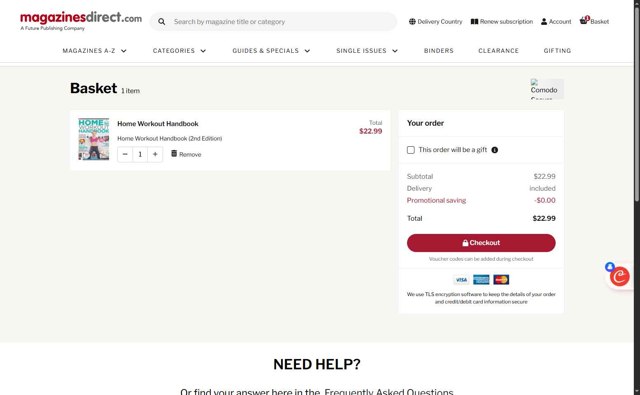 Magazines Direct checkout page showing Magazines Direct promo code box | Screenshot taken by SimplyCodes community member on Aug 6, 2025