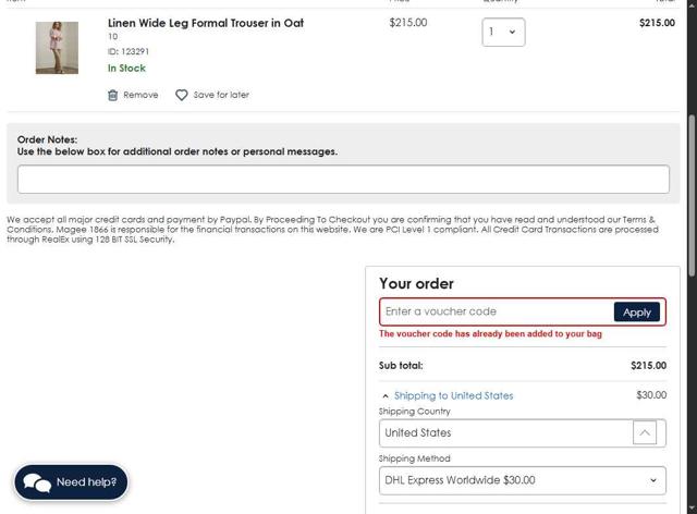 Magee 1866 checkout page showing Magee 1866 discount code box | Screenshot taken by SimplyCodes community member on Apr 30, 2025