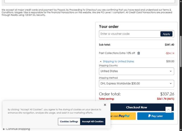 Magee 1866 checkout page showing Magee 1866 discount code box | Screenshot taken by SimplyCodes community member on Aug 28, 2025