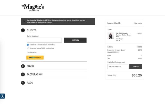 Maggie's Organics checkout page showing Maggie's Organics coupon code box | Screenshot taken by SimplyCodes community member on Sep 5, 2025