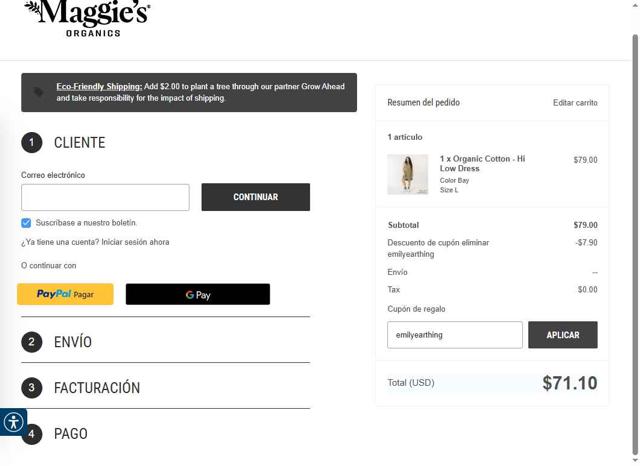 Maggie's Organics checkout page showing Maggie's Organics coupon code box | Screenshot taken by SimplyCodes community member on Jul 27, 2025