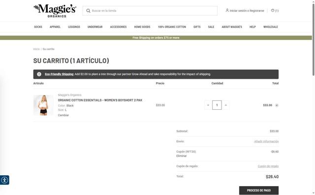Maggie's Organics checkout page showing Maggie's Organics coupon code box | Screenshot taken by SimplyCodes community member on Aug 3, 2025