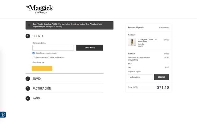Maggie's Organics checkout page showing Maggie's Organics coupon code box | Screenshot taken by SimplyCodes community member on Aug 25, 2025