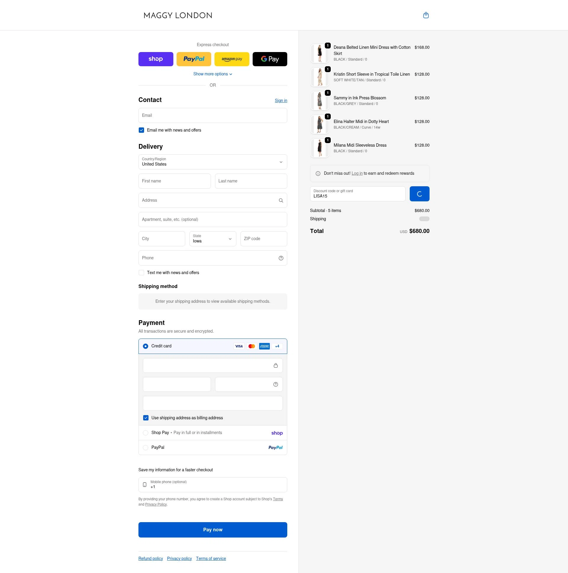 Maggy London checkout page showing Maggy London discount code box | Screenshot taken by SimplyCodes community member on Jan 31, 2026