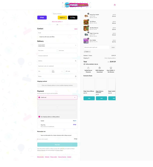 Magic Candle Company checkout page showing Magic Candle Company discount code box | Screenshot taken by SimplyCodes community member on Sep 2, 2025