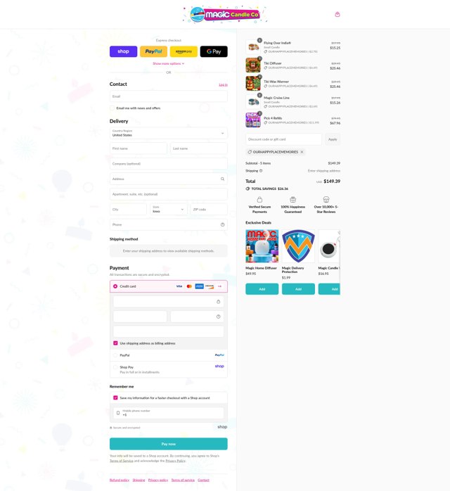 Magic Candle Company checkout page showing Magic Candle Company discount code box | Screenshot taken by SimplyCodes community member on Sep 2, 2025