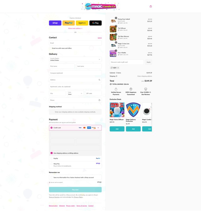 Magic Candle Company checkout page showing Magic Candle Company discount code box | Screenshot taken by SimplyCodes community member on Sep 2, 2025