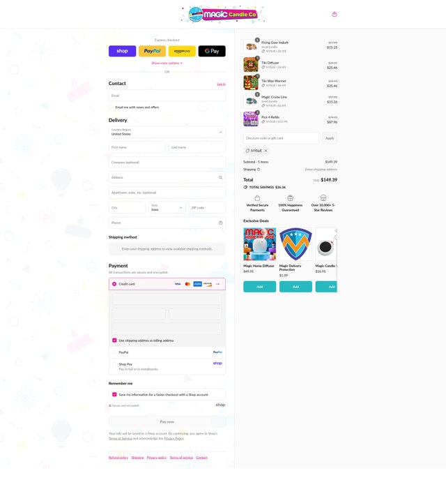 Magic Candle Company checkout page showing Magic Candle Company discount code box | Screenshot taken by SimplyCodes community member on Sep 2, 2025