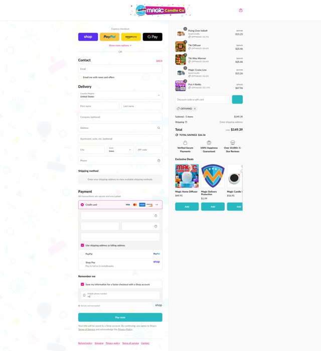 Magic Candle Company checkout page showing Magic Candle Company discount code box | Screenshot taken by SimplyCodes community member on Sep 2, 2025