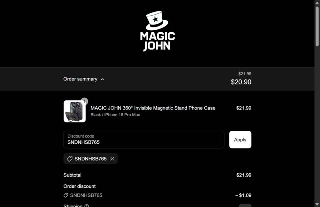 MagicJohn checkout page showing MagicJohn promo code box | Screenshot taken by SimplyCodes community member on Sep 4, 2025