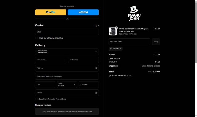 MagicJohn checkout page showing MagicJohn promo code box | Screenshot taken by SimplyCodes community member on Sep 4, 2025